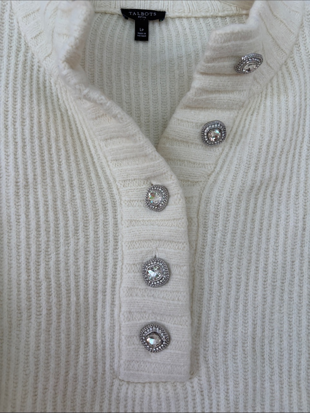 Talbots Cream Ribbed Button-Placket Sweater size LP - Picture 3 of 9
